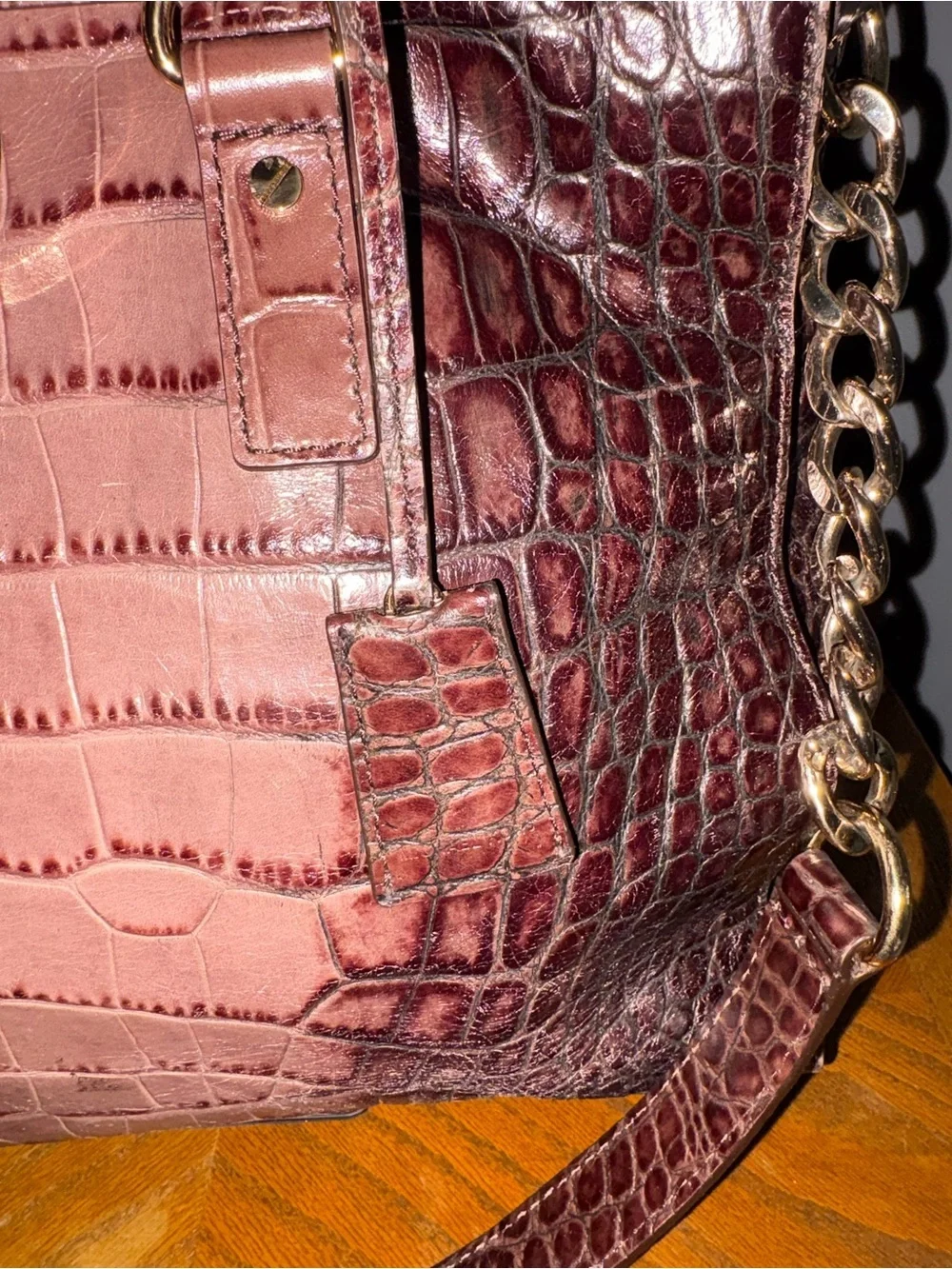Michael Kors Hamilton Large Croc-Embossed Leather Satchel Tote Ombre Brown